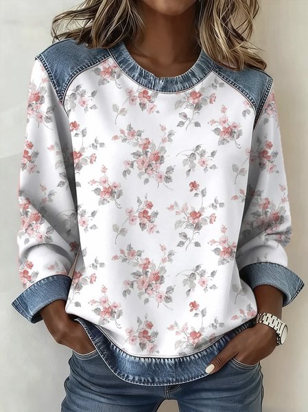 Vintage Floral Crew Neck Long Sleeve Sweatshirt