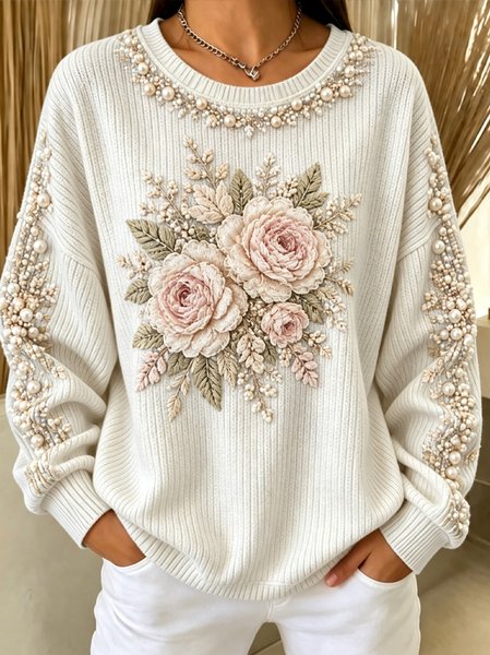 Women Floral Crew Neck Casual Spring/Fall Long Sleeve Sweatshirt