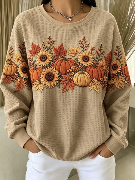 Women Floral Crew Neck Casual Spring/Fall Long Sleeve Sweatshirt