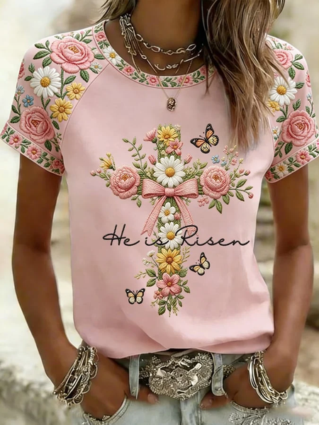 Casual Floral Crew Neck Short Sleeve T-shirt