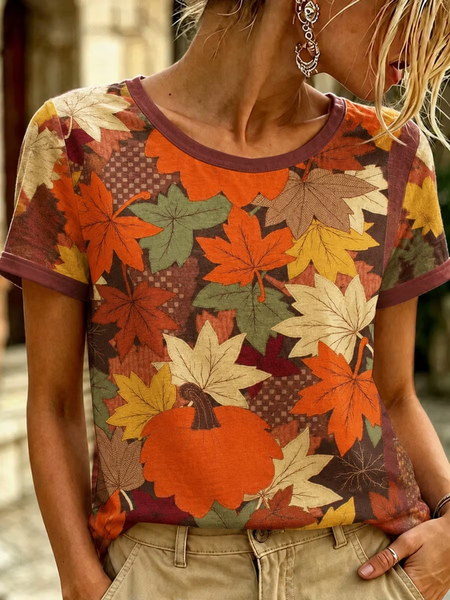 Casual Geometric Crew Neck Short Sleeve T-shirt