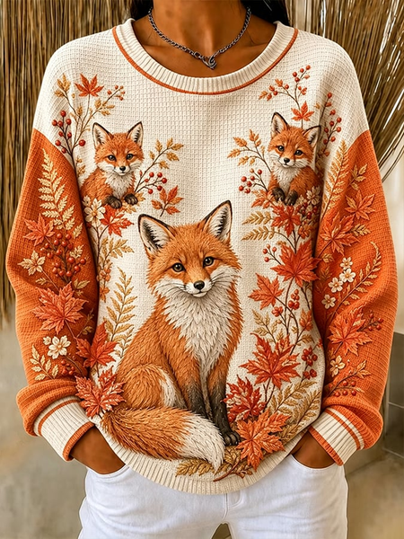 Casual Animal Crew Neck Long Sleeve Sweatshirt