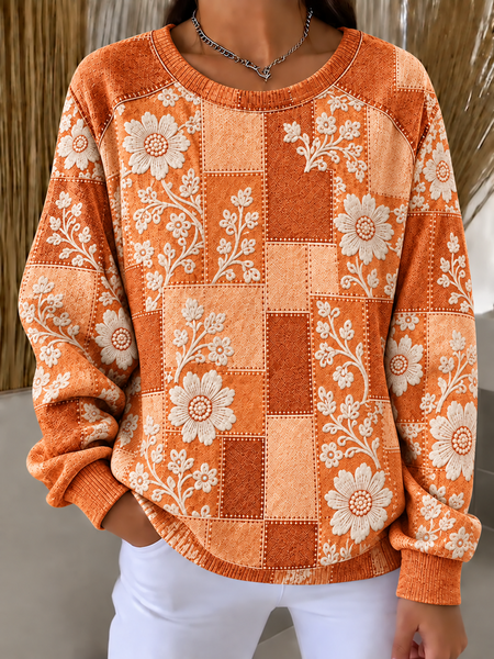 Casual Geometric Crew Neck Long Sleeve Sweatshirt