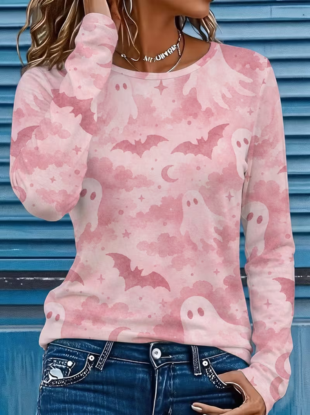 Casual Halloween Crew Neck Long Sleeve T-shirt