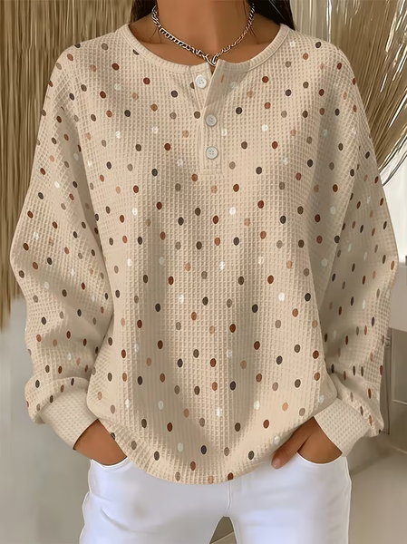 Casual Polka Dots Crew Neck Long Sleeve Sweatshirt