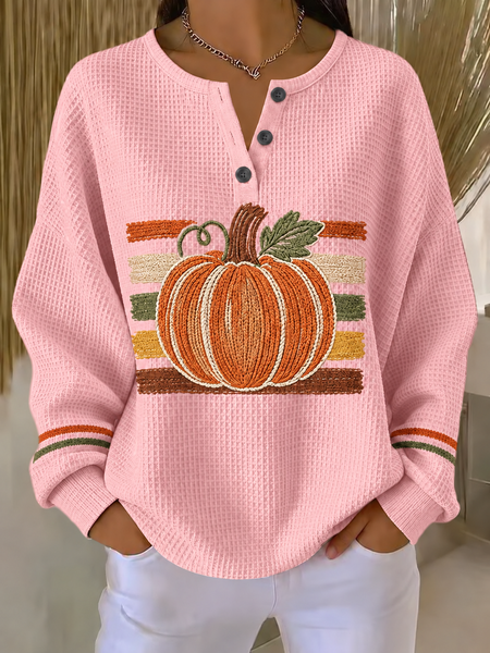 Casual Geometric Henley Collar Long Sleeve Sweatshirt