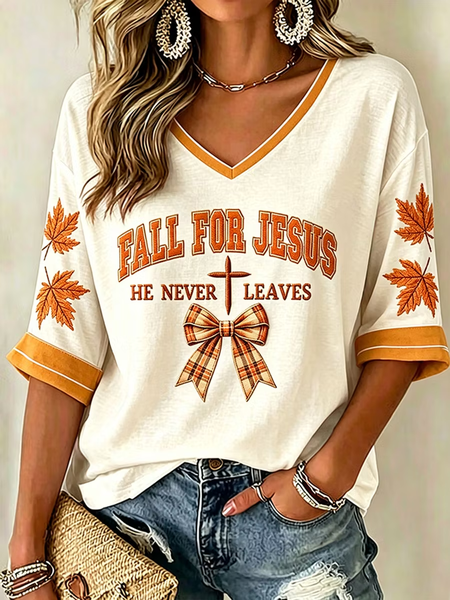 Vintage Geometric V Neck Half Sleeve T-shirt