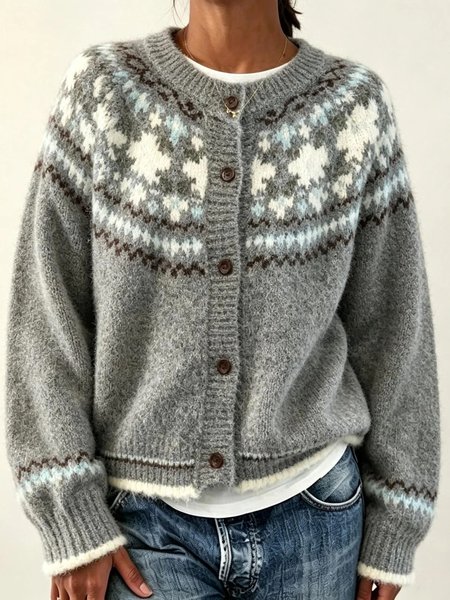 Women Geometric Long Sleeve Comfy Casual Cardigan