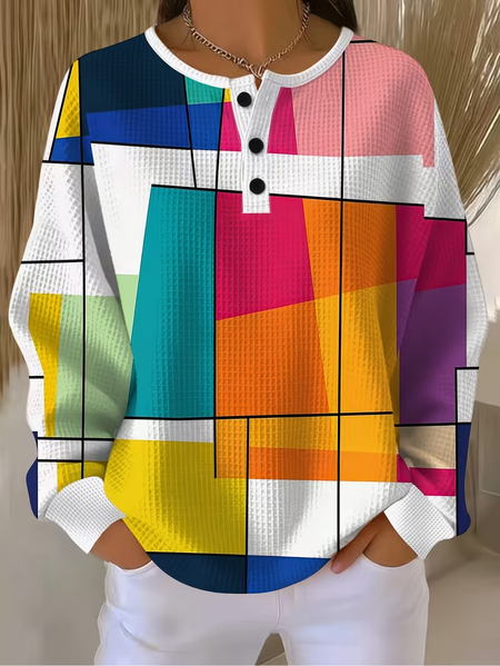 Women Abstract Crew Neck Printing Casual Spring/Fall Long Sleeve Sweatshirt