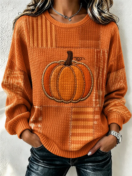 Casual Pumpkin Pattern Crew Neck Long Sleeve Sweatshirt