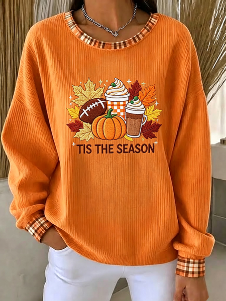 Casual Plaid Crew Neck Long Sleeve Sweatshirt