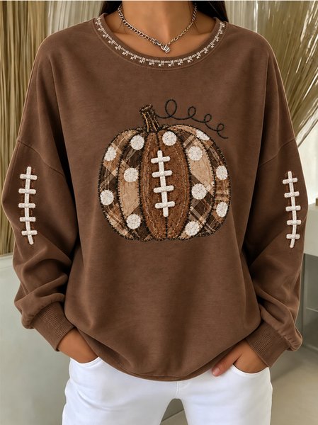Casual Pumpkin Pattern Crew Neck Long Sleeve Sweatshirt