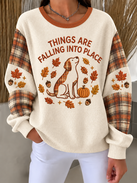 Women Plaid Crew Neck Casual Spring/Fall Long Sleeve Sweatshirt