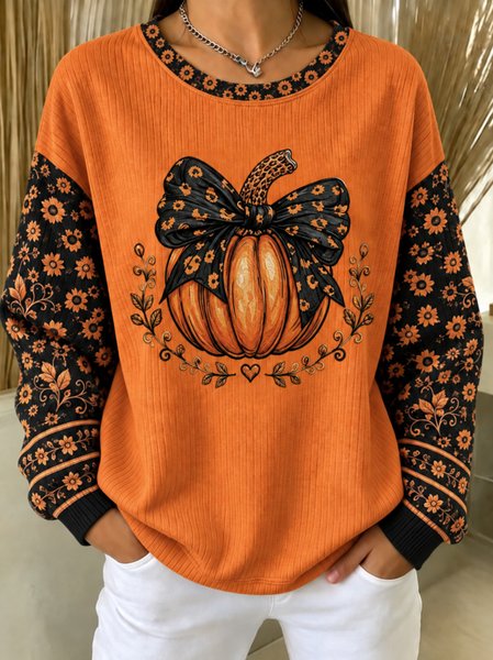 Casual Floral Crew Neck Long Sleeve Sweatshirt