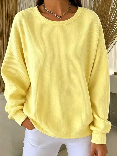 Women Plain Crew Neck Printing Casual Spring/Fall Long Sleeve Sweatshirt