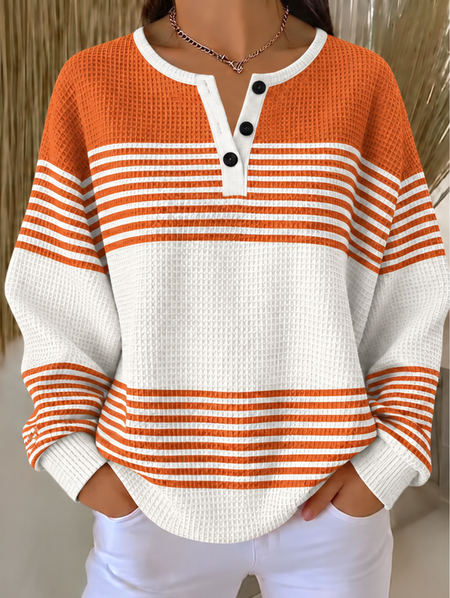 Casual Abstract Henley Collar Long Sleeve Sweatshirt