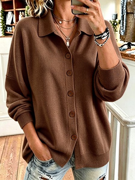 Women Plain Long Sleeve Comfy Casual Cardigan