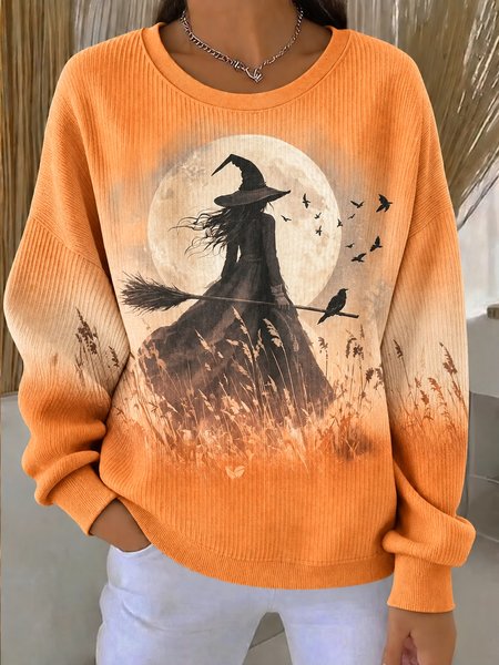 Women Halloween Crew Neck Printing Casual Spring/Fall Long Sleeve Sweatshirt