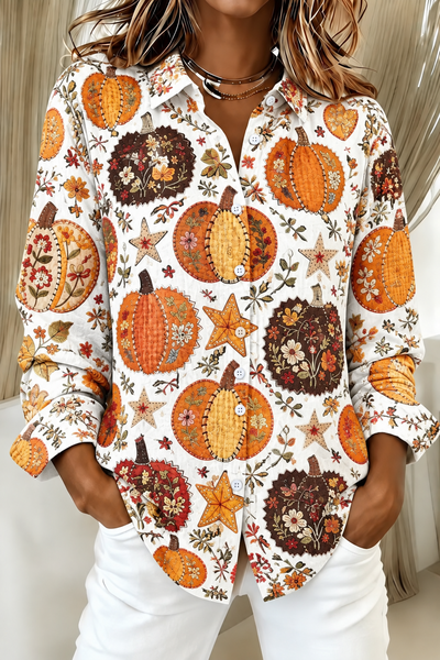 Women Abstract Graphic Casual Shirt Shirt Collar Long Sleeve Top