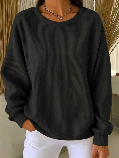 Casual Plain Crew Neck Long Sleeve Sweatshirt