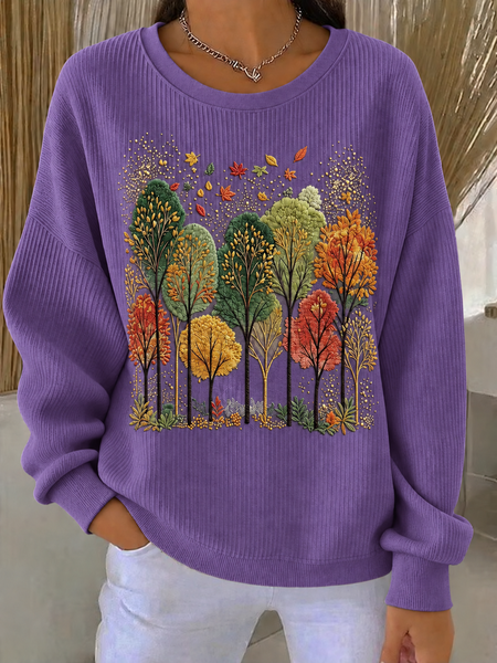 Casual Maple Leaf Crew Neck Long Sleeve Sweatshirt