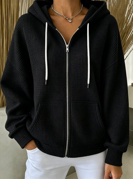 Women Spring/Fall Outerwear Casual Plain Long Sleeve Hoodie Jacket