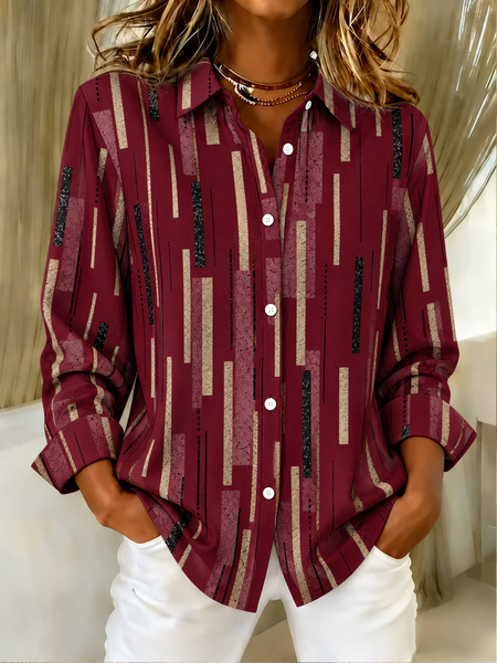 Women Abstract Graphic Vintage Shirt Shirt Collar Long Sleeve Top