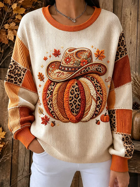 Women Leopard Crew Neck Printing Casual Spring/Fall Long Sleeve Sweatshirt