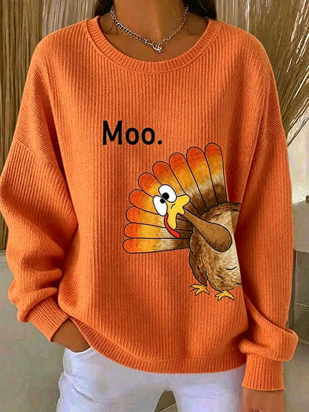 Women Turkey Crew Neck Printing Casual Spring/Fall Long Sleeve Sweatshirt