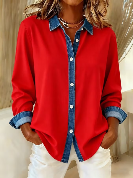 Women Plain Shirt Collar Long Sleeve Shirt Buckle Regular Sleeve Casual Daily Spring/Fall Top