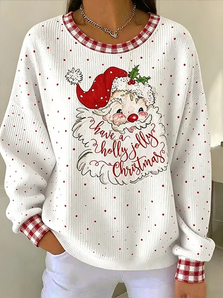 Women Plaid Crew Neck Printing Casual Spring/Fall Long Sleeve Sweatshirt