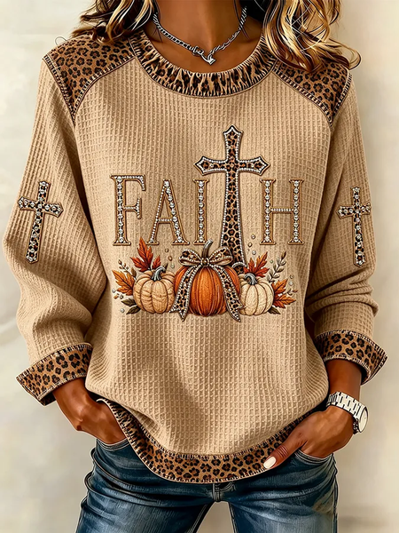 Women Leopard Crew Neck Printing Vintage Spring/Fall Long Sleeve Sweatshirt
