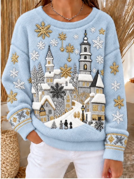 Women Geometric Crew Neck Casual Spring/Fall Long Sleeve Sweatshirt