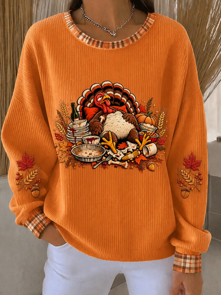 Women Maple Leaf Crew Neck Printing Casual Spring/Fall Long Sleeve Sweatshirt