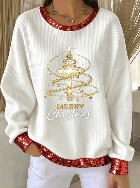 Women Text Letters Crew Neck Casual Spring/Fall Long Sleeve Sweatshirt