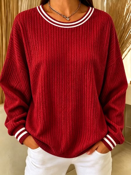 Women Plain Crew Neck Casual Spring/Fall Long Sleeve Sweatshirt