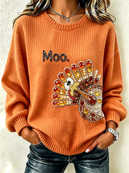Women Turkey Crew Neck Printing Casual Spring/Fall Long Sleeve Sweatshirt