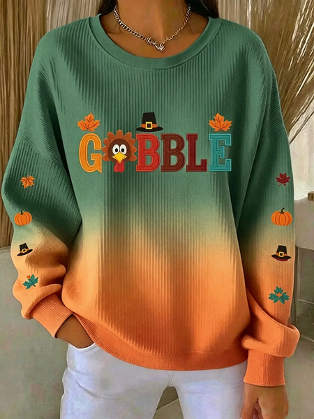 Women Ombre Crew Neck Printing Casual Spring/Fall Long Sleeve Sweatshirt