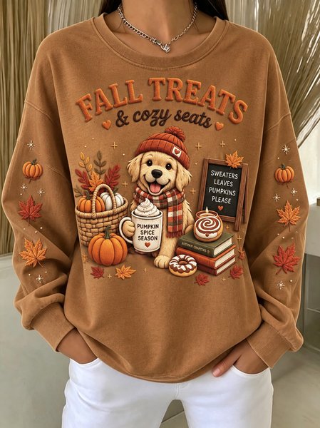 Women Dog Crew Neck Casual Spring/Fall Long Sleeve Sweatshirt