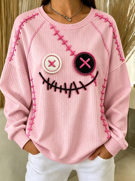 Casual Halloween Crew Neck Long Sleeve Sweatshirt