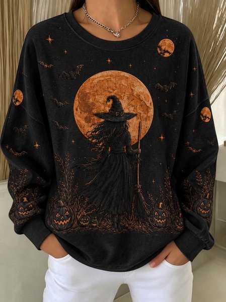 Casual Cat Crew Neck Long Sleeve Sweatshirt