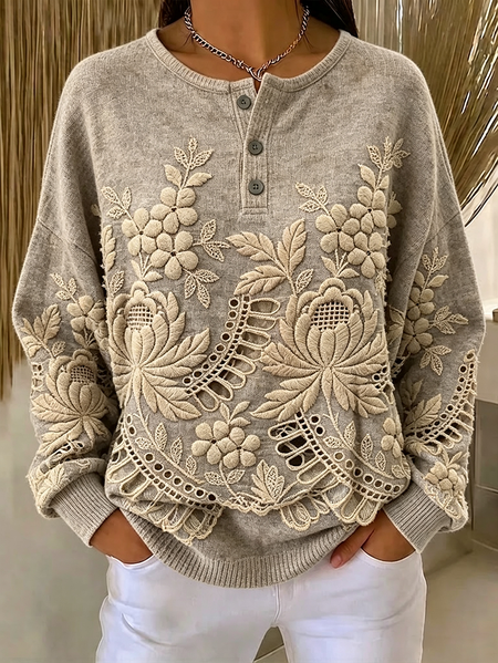 Women Floral Crew Neck Printing Casual Spring/Fall Long Sleeve Sweatshirt