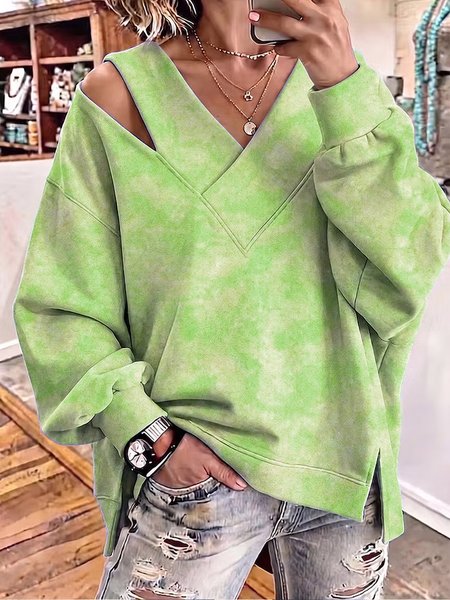 Casual Abstract V Neck Long Sleeve Sweatshirt