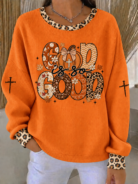 Casual Leopard Crew Neck Long Sleeve Sweatshirt