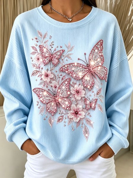 Casual Floral Crew Neck Long Sleeve Sweatshirt