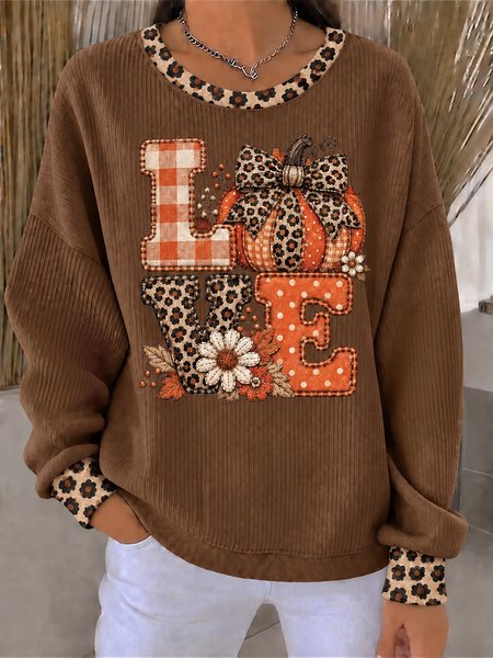 Casual Leopard Crew Neck Long Sleeve Sweatshirt