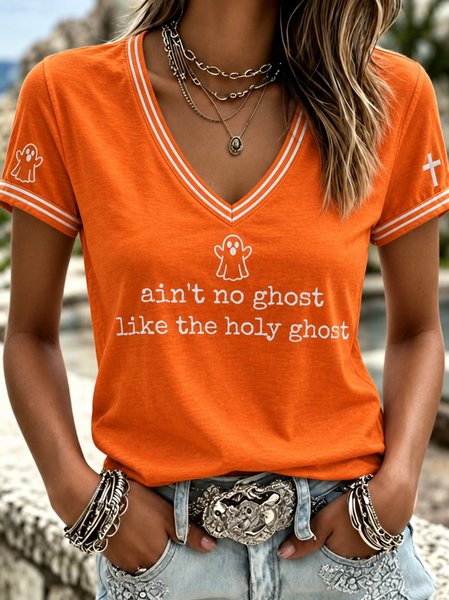 Women Text Letters Short Sleeve Tee T-shirt V Neck Casual Summer Top