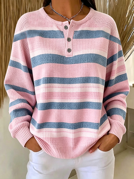 Women Striped Crew Neck Printing Casual Spring/Fall Long Sleeve Sweatshirt