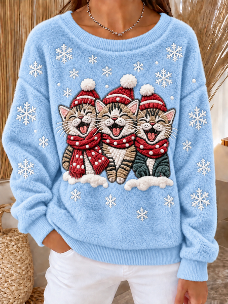 Women Christmas Snowman Crew Neck Casual Spring/Fall Long Sleeve Sweatshirt
