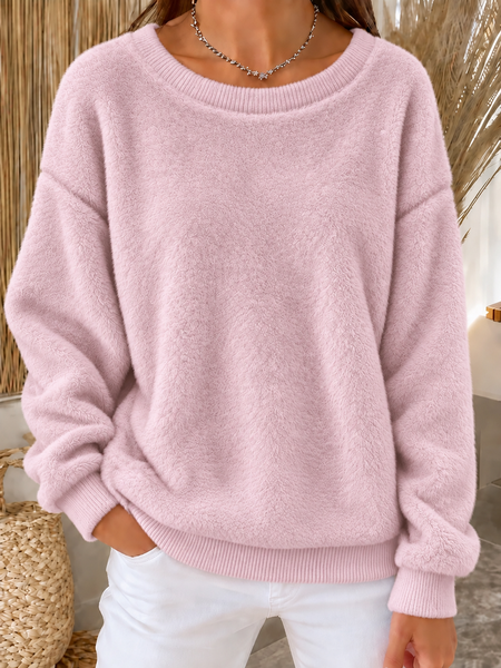 Women Plain Crew Neck Casual Spring/Fall Long Sleeve Sweatshirt